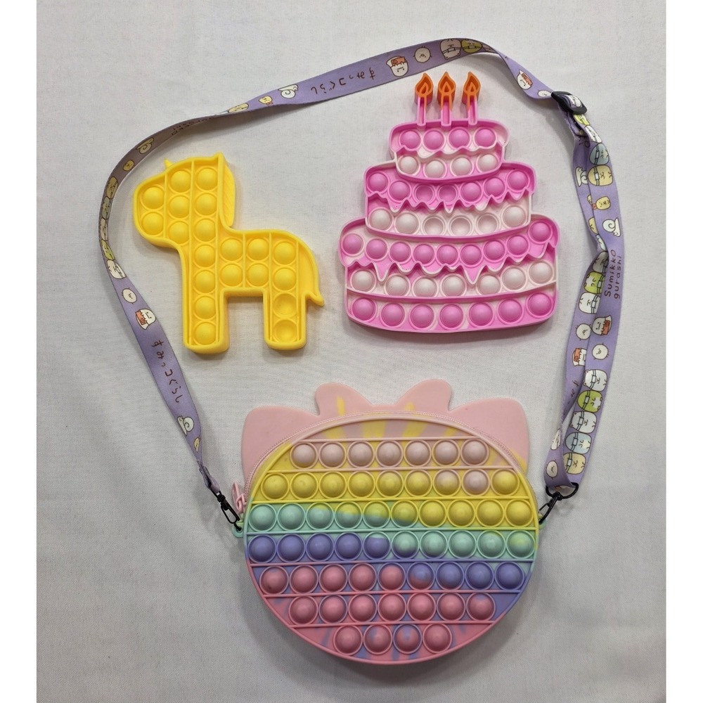 Sumikko Gurashi Pop It Multi-colored Purse. 2 Extra Pop It Fidget Items Included
